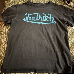 Von Dutch Black T-Shirt with Turquoise Logo